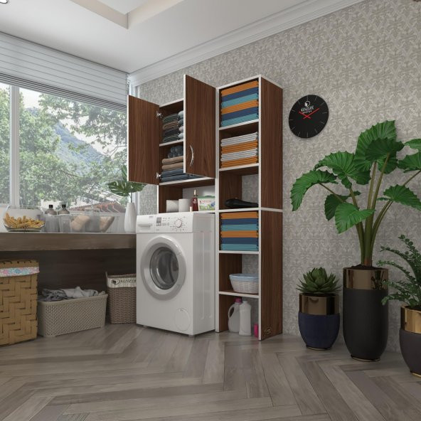 Kenzlife çamaşır makinesi dolabı sinemmaks cvz 180*096*30 banyo kapaklı arkalıklı raflı ürün görseli 1