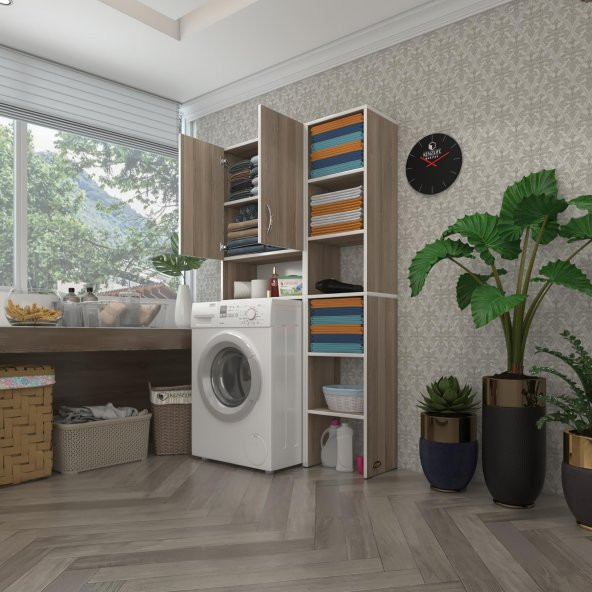 Kenzlife çamaşır makinesi dolabı sinemmaks crd 180*096*30 banyo kapaklı arkalıklı raflı ürün görseli 1