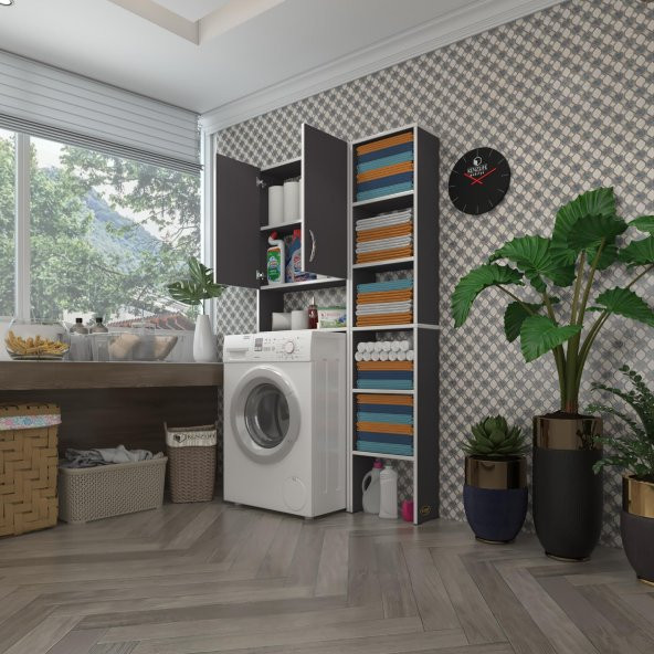 Kenzlife çamaşır makinesi dolabı veronikamaks gri 180*096*20 banyo kapaklı arkalıksız raflı ürün görseli 1