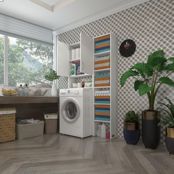 Kenzlife çamaşır makinesi dolabı veronikamaks byz 180*096*20 banyo kapaklı arkalıksız raflı ürün görseli 1
