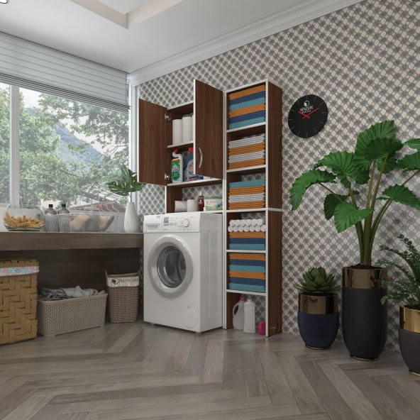 Kenzlife çamaşır makinesi dolabı veronikamaks cvz 180*096*20 banyo kapaklı arkalıksız raflı ürün görseli 1