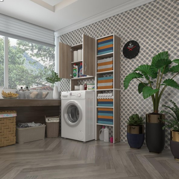 Kenzlife çamaşır makinesi dolabı veronikamaks crd 180*096*20 banyo kapaklı arkalıksız raflı ürün görseli 1