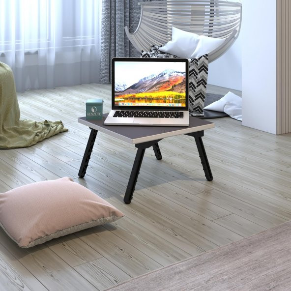 Kenzlife laptop dizüstü bilgisayar sehpası tankutay gri 20*39*39 yemek sofra siyah ayak ürün görseli 1