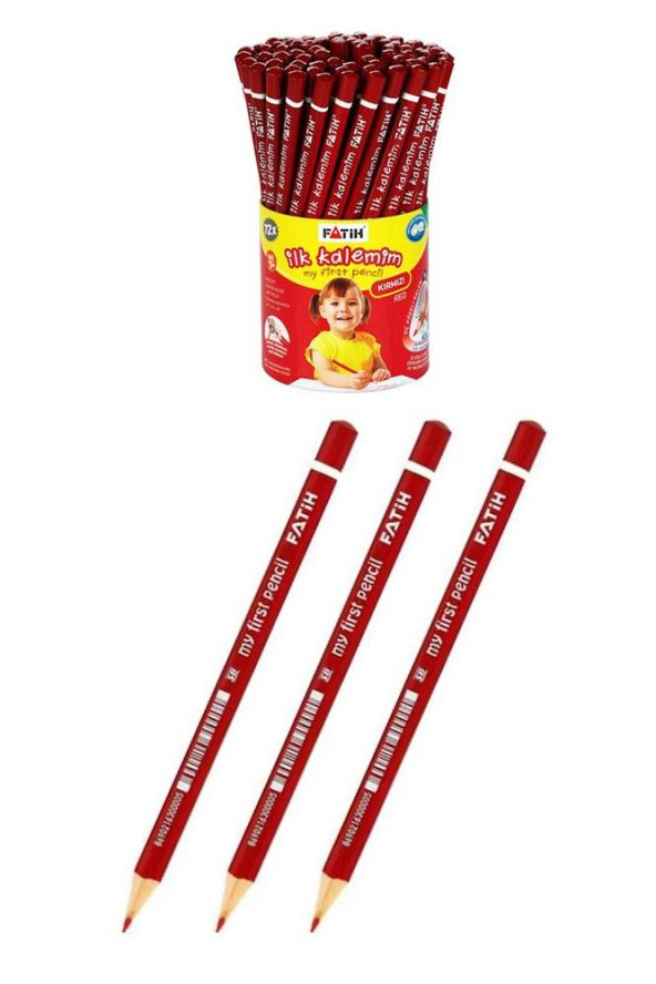 Jumbo Kırmızı Kalem 3 Adet Kırmızı Başlık Kalemi Üçgen Kırmızı Renk Kurşun Kalem İlk Kalemim ürün görseli 1