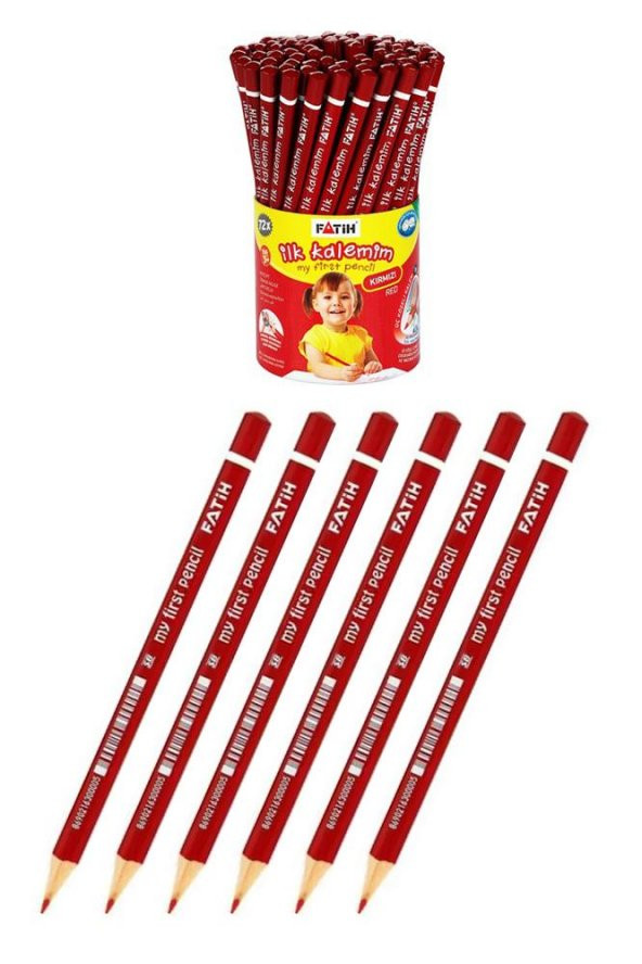 Jumbo Kırmızı Kalem 6 Adet Kırmızı Başlık Kalemi Üçgen Kırmızı Renk Kurşun Kalem İlk Kalemim ürün görseli 1