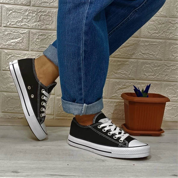 Fiyra 554 Siyah-Beyaz Kısa Unisex Sneaker Keten Spor Ayakkabı ürün görseli 1