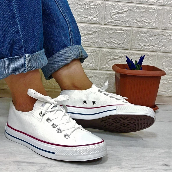 Fiyra 554 Beyaz Kısa Unisex Sneaker Keten Spor Ayakkabı ürün görseli 1