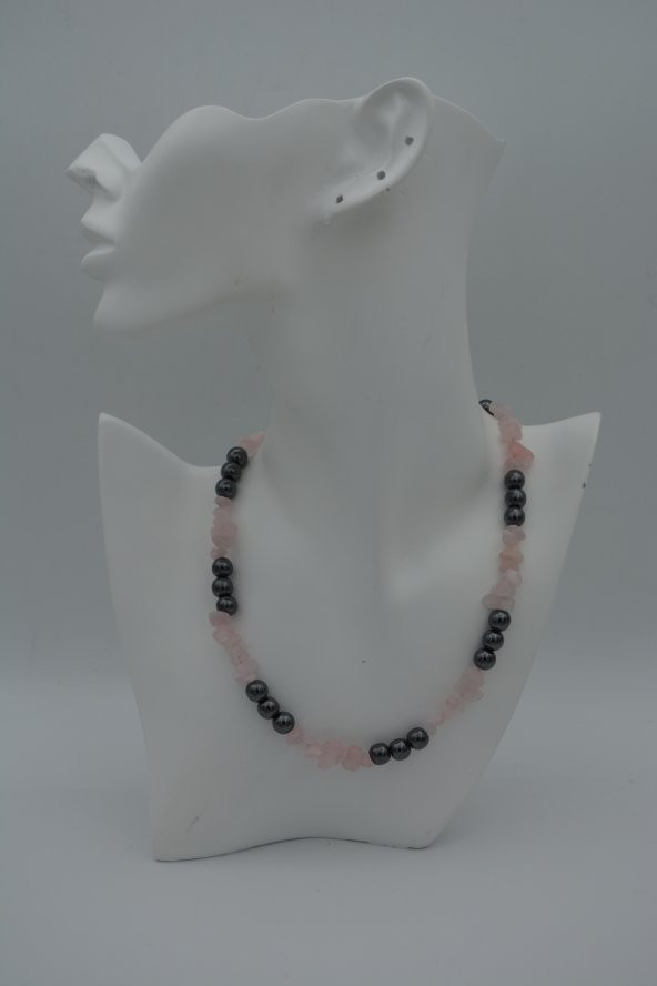 STONEAGE PEMBE KUVARS VE HEMATİT TAŞLI ŞİFA KOLYESİ ürün görseli 1