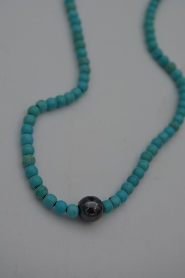 STONEAGE JEWELLERY Hematit ve Turkuaz Taşlı Metalsiz Kolye ürün görseli 1