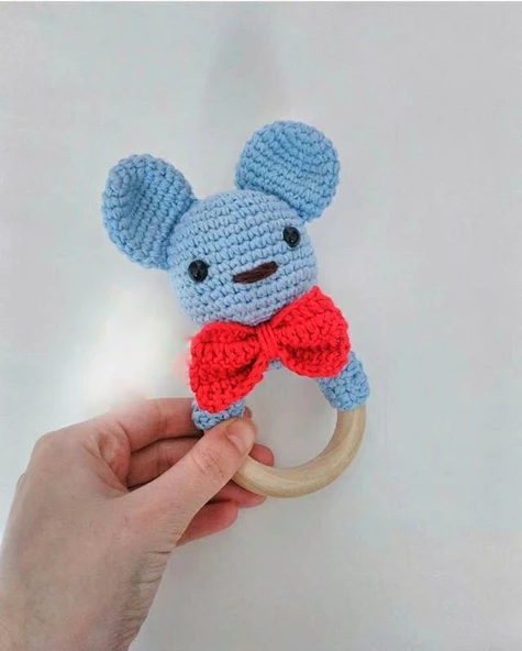Diş Kaşıyıcı Çıngırak Amigurumi Organik Oyuncak ürün görseli 1