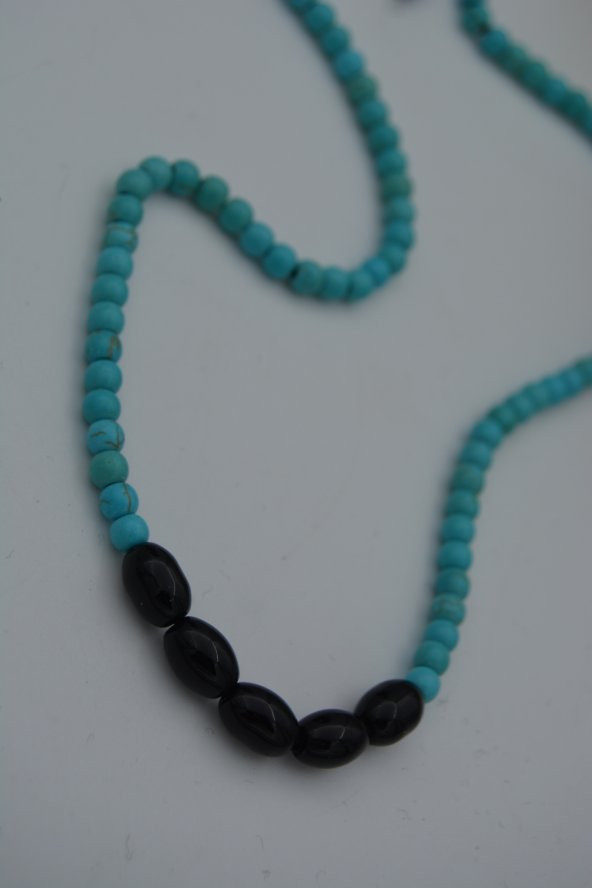 STONEAGE JEWELLERY Arpa Oniks ve turkuaz Taşlı Metalsiz Kolye ürün görseli 1