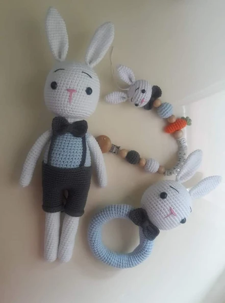 Erkek Tavşan Seti Amigurumi Organik Oyuncak ürün görseli 1