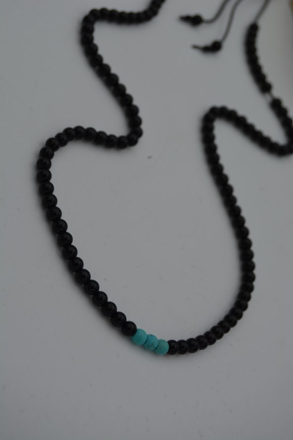 STONEAGE JEWELLERY Turkuaz ve Oniks Taşlı Metalsiz Kolye ürün görseli 1