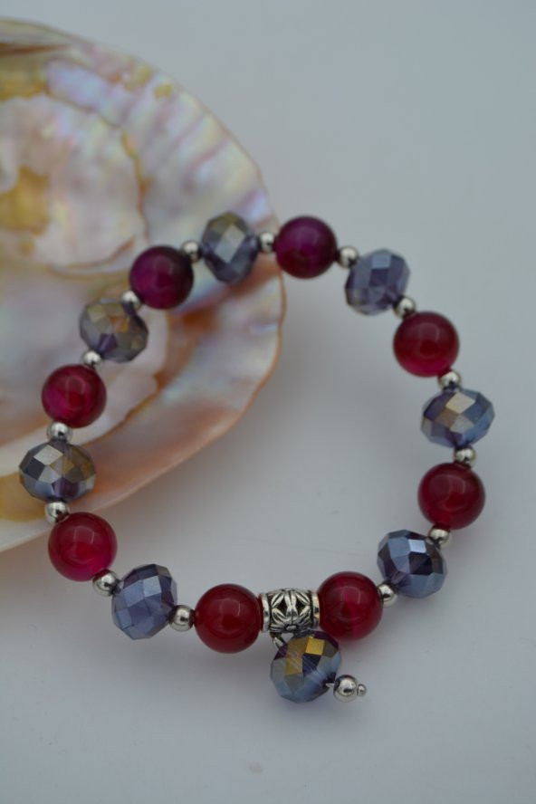 STONEAGE JEWELLERY Çek Kristali ve Mor Akik Bileklik ürün görseli 1