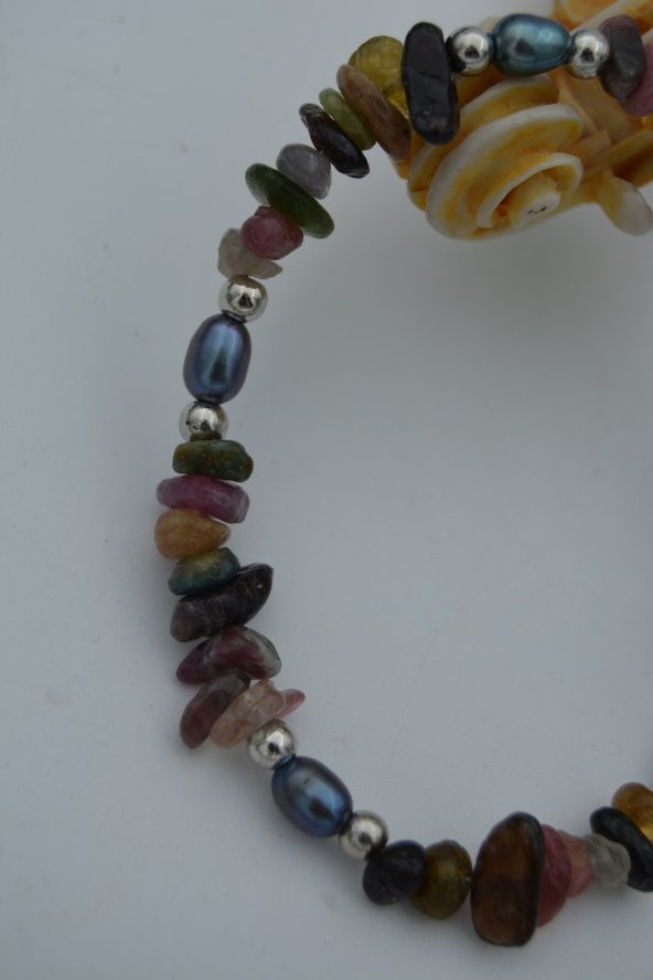 STONEAGE JEWELLERY Turmalin ve Siyah Arpa İncili Doğal Taş Bileklik ürün görseli 1