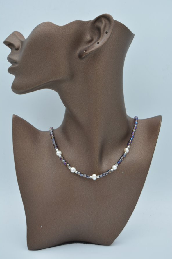 STONEAGE Kristal ve Gerçek İncili Kolye - Resim 2