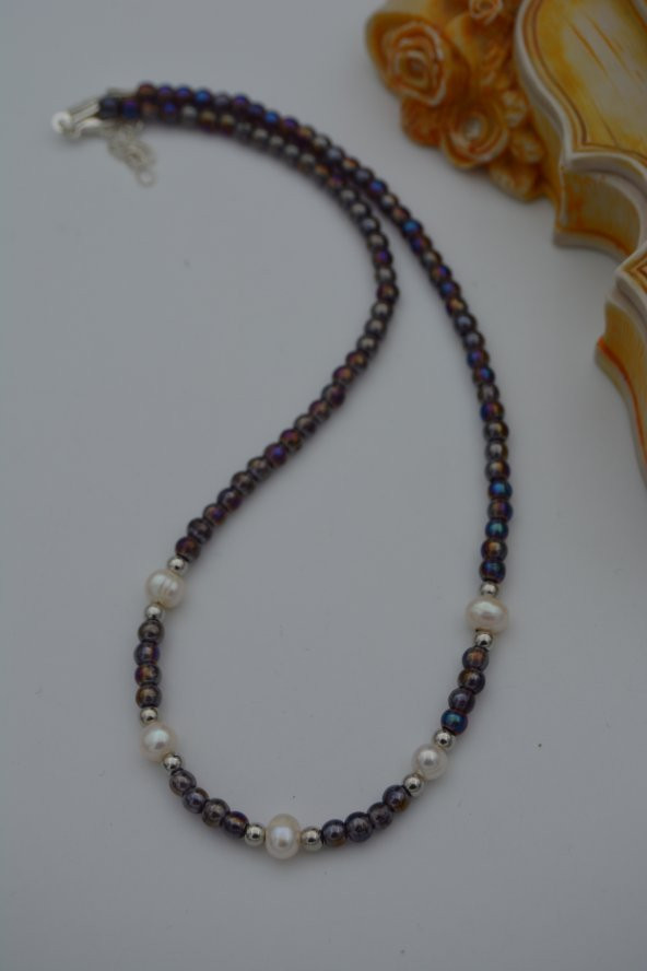 STONEAGE Kristal ve Gerçek İncili Kolye - Resim 3