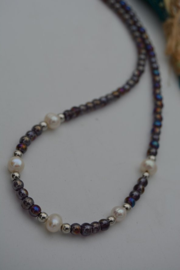STONEAGE Kristal ve Gerçek İncili Kolye - Resim 5
