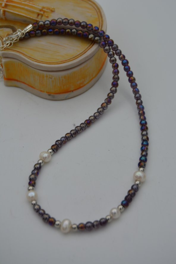STONEAGE Kristal ve Gerçek İncili Kolye - Resim 6