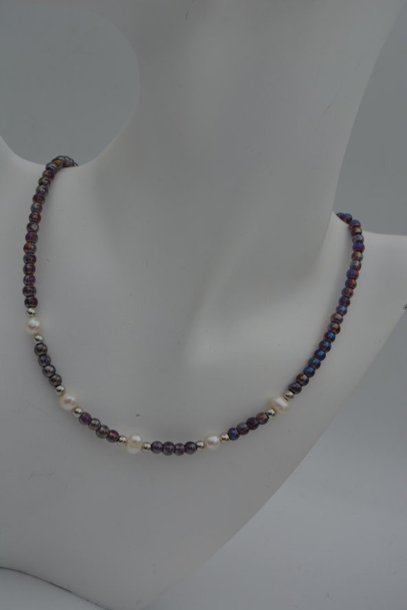 STONEAGE Kristal ve Gerçek İncili Kolye - Resim 7