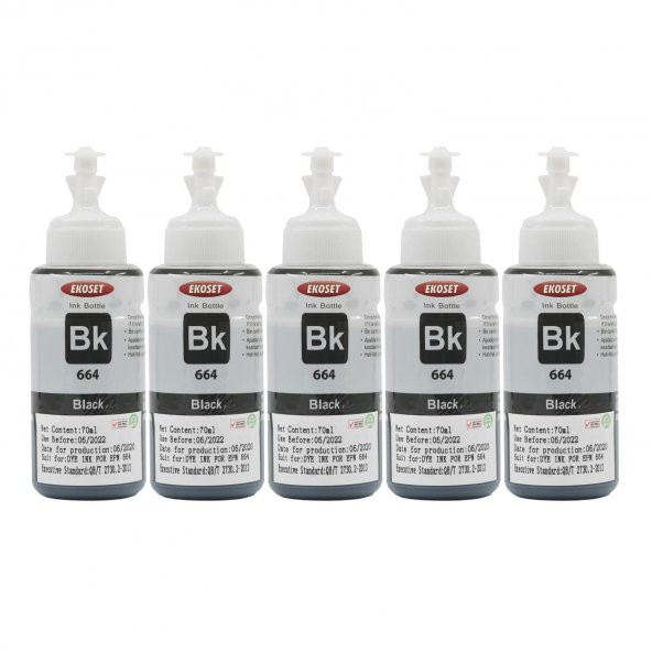 Ekoset Epson L300 L310 L355 Siyah Muadil Mürekkep 70ml 5 adet ürün görseli 1