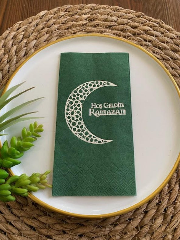 Gümüş Yaldızlı Yeşil Hoş Geldin Ramazan Garson Katlama 16 lı Yeni Model ürün görseli 1