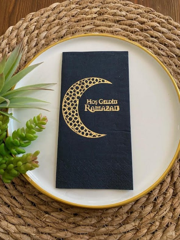 Gold Yaldızlı Siyah Hoş Geldin Ramazan Garson Katlama 16 lı Yeni Model ürün görseli 1