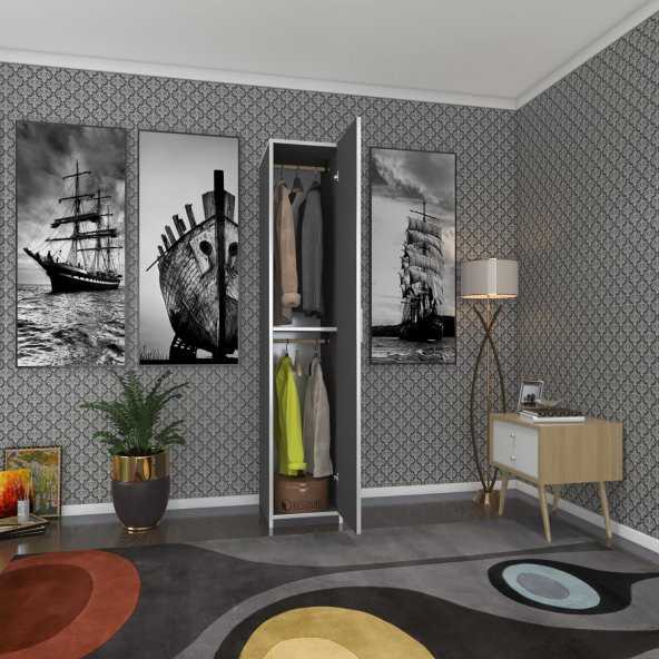Kenzlife gardırop öğrenci dolabı tek kapılı günebakan gri 180*35*42 gri gardolap dolap ofis ürün görseli 1