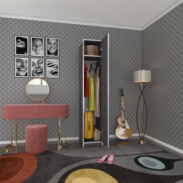 Kenzlife gardırop öğrenci dolabı tek kapılı kasımpatı gri 180*35*42 gri gardolap dolap ofis ürün görseli 1