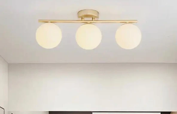 Rsylight Metal Modern Eskitme Kaplama Opal Camlı Tavan Plofyoner 3 LüTavan Avize ürün görseli 1