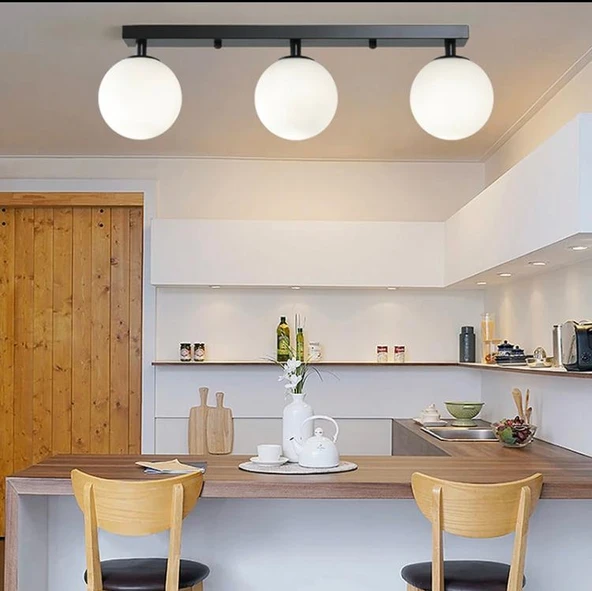 Rsylight Metal Modern Siyah Opal Camlı Tavan Plofyoner 3 LüTavan Avize ürün görseli 1