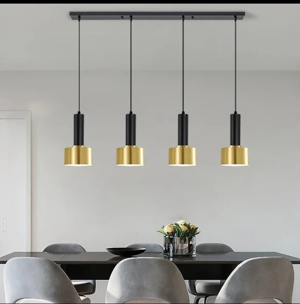 Rsylight Retro Metal Masa Üstü Dekoratif Rustik 4 Lü Siyah Gold Sıralı Avize ürün görseli 1