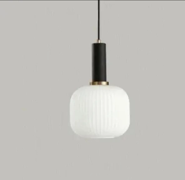 Rsylight Rustik Dekoratif Metal Modern Siyah Opal Beyaz Camlı Tekli  Avize ürün görseli 1