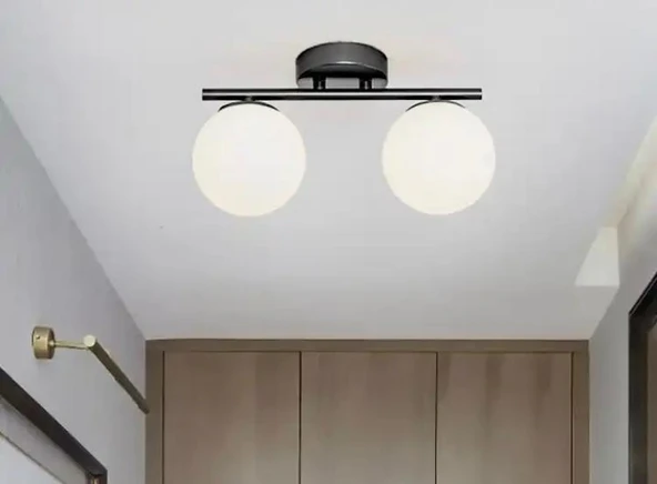 Rsylight Metal Modern Opal Camlı Tavan Plofyoner 2 Li Tavan Avize ürün görseli 1