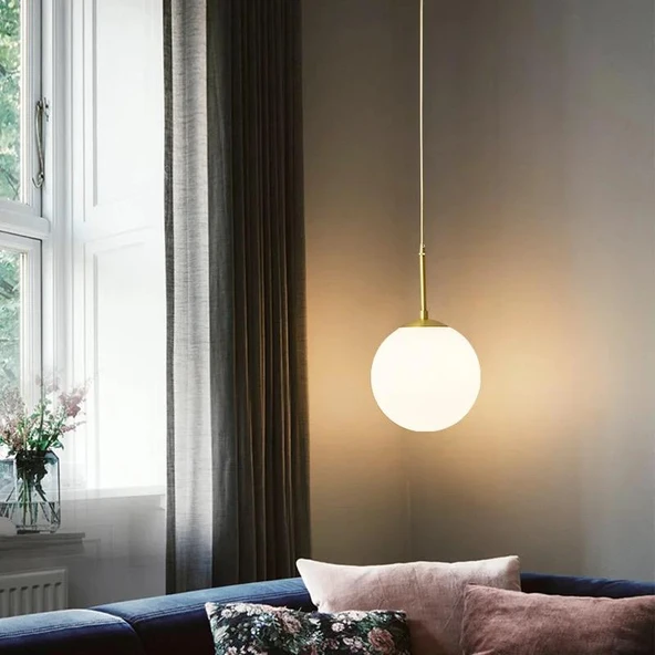 Rsylight Rustik Dekoratif Metal Modern Eskitme Kaplama Opal Camlı Tekli  Avize ürün görseli 1