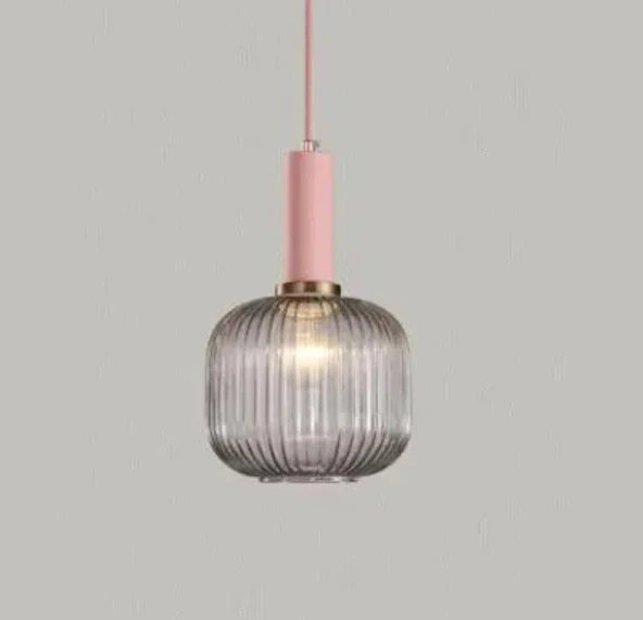 Rsylight Rustik Dekoratif Metal Modern Pudra Somon Opal Füme Camlı Tekli  Avize ürün görseli 1