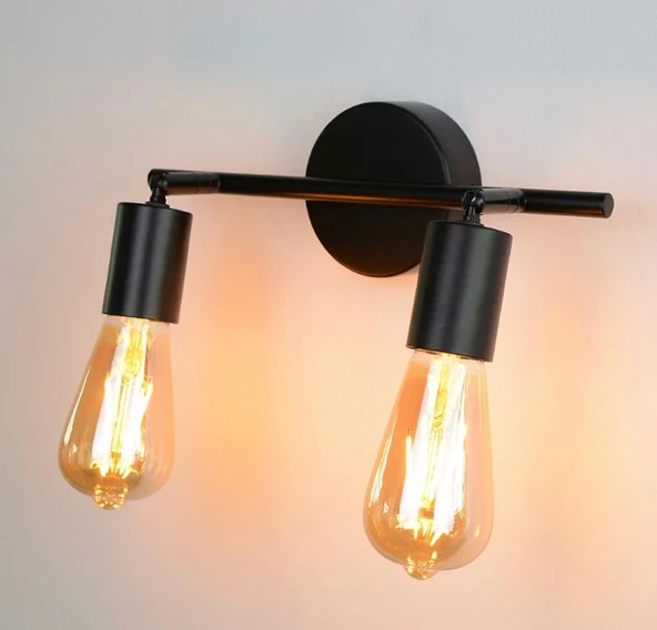 Rsylight Retro 2 Li Siyah Metal 180 Derece Mafsallı Dekoratif Rustik Tavan Duvar Aplik ürün görseli 1