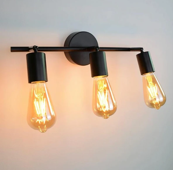 Rsylight Retro 3 Lü Siyah Metal 180 Derece Mafsallı Dekoratif Rustik Tavan Duvar Aplik ürün görseli 1