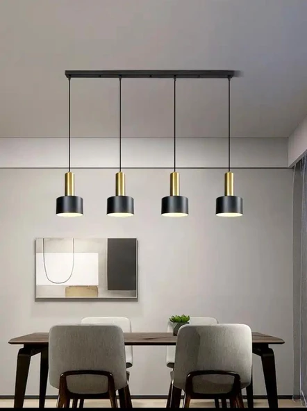 Rsylight Retro Metal Masa Üstü Dekoratif Rustik 4 Lü Siyah Gold Sıralı Avize ürün görseli 1
