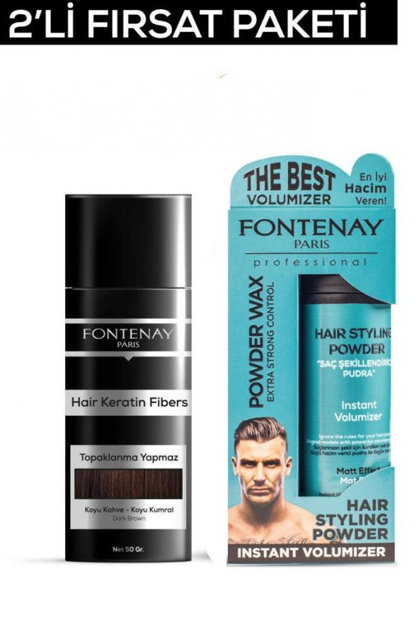 Fontenay Saç Dolgunlaştırıcı KeratinFibers Koyu Kahve Topik Saç Tozu 50gr+Matt Effect Toz Wax 2'Li Set ürün görseli 1
