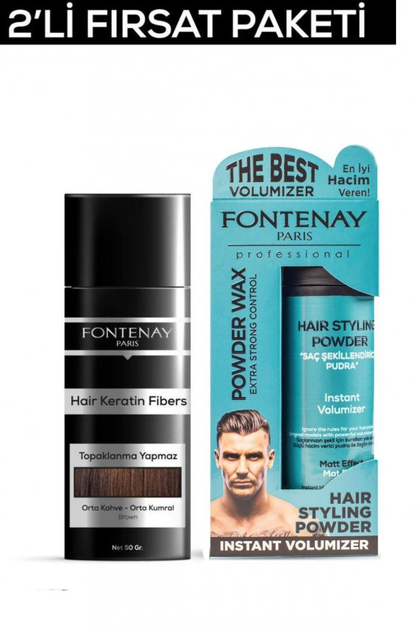 Fontenay Saç Dolgunlaştırıcı KeratinFibers Orta Kahve Topik Saç Tozu 50gr+Matt Effect Toz Wax 2'Li Set ürün görseli 1