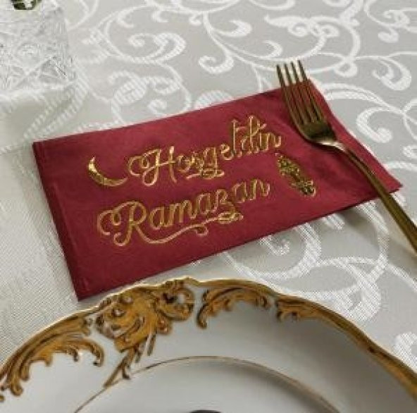 Gold Yaldızlı Bordo Hoş Geldin Ramazan Peçete 16 lı ürün görseli 1