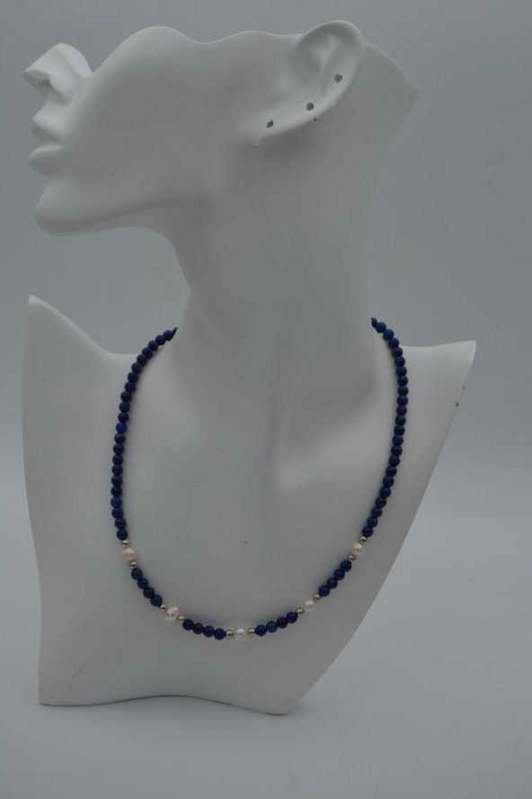 STONEAGE Lapis Lazuli ve İncili Bayan Kolye - Resim 3