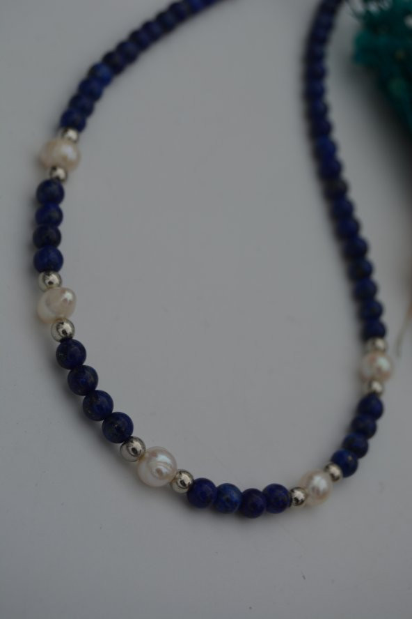 STONEAGE Lapis Lazuli ve İncili Bayan Kolye - Resim 4