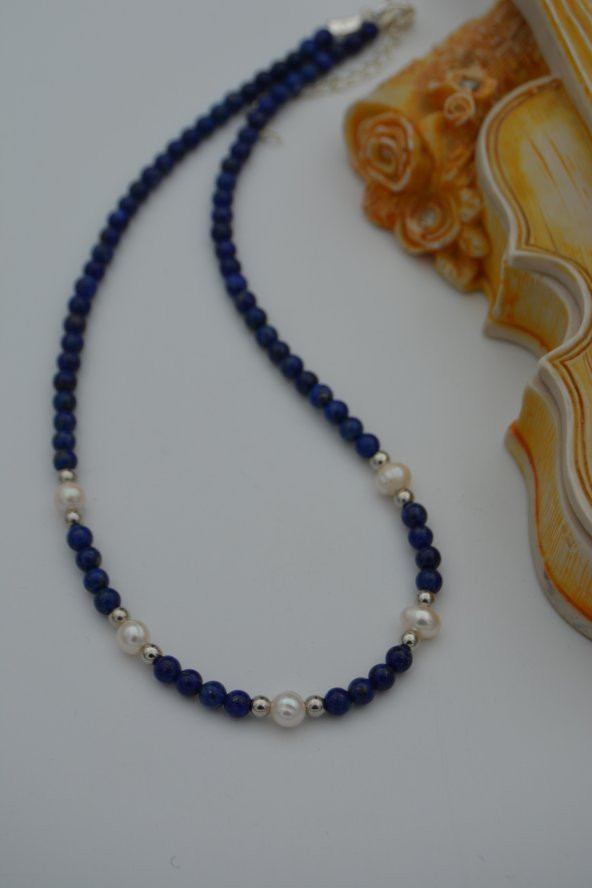 STONEAGE Lapis Lazuli ve İncili Bayan Kolye - Resim 7