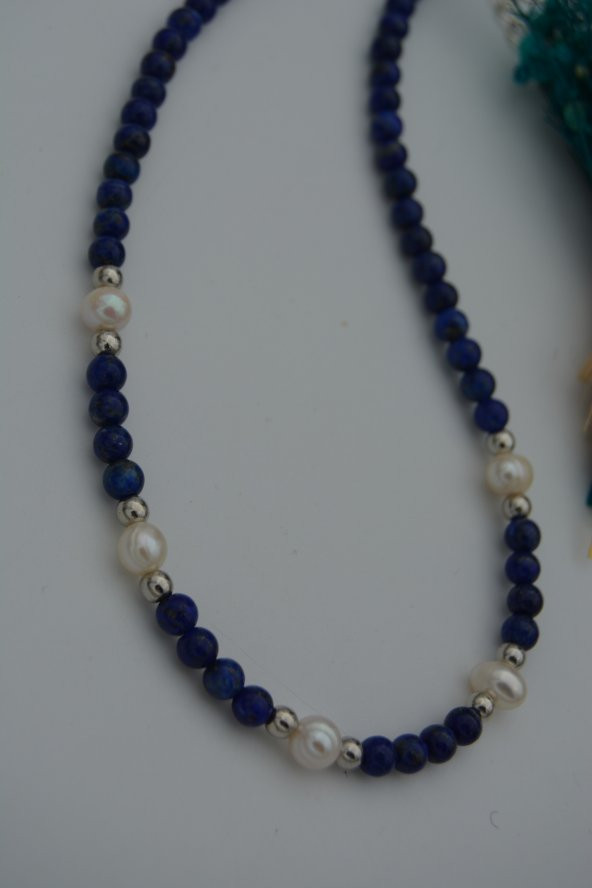 STONEAGE Lapis Lazuli ve İncili Bayan Kolye - Resim 8