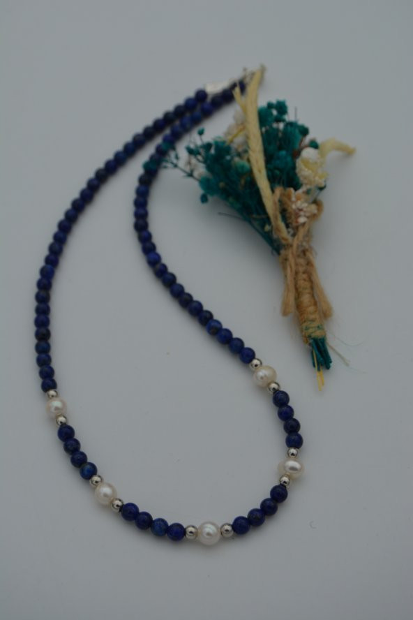 STONEAGE Lapis Lazuli ve İncili Bayan Kolye - Resim 9