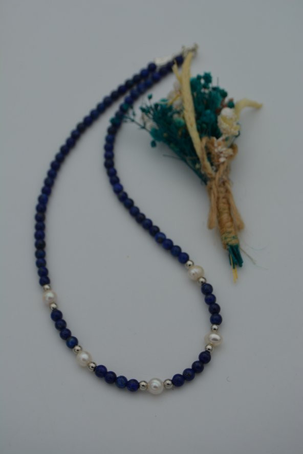 STONEAGE Lapis Lazuli ve İncili Bayan Kolye - Resim 10