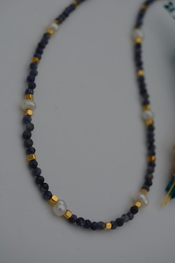 STONEAGE Safir ve İnci Taşlı Bayan Doğal Taş Kolye ürün görseli 1