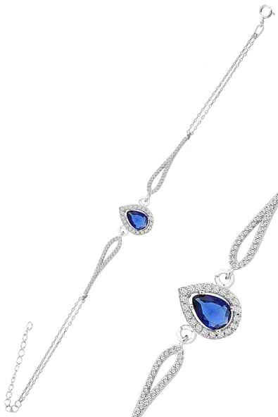 Gümüş rodyumlu safir zirkon taşlı pırlanta modeli damla bileklik SGTL12219LACIVERT ürün görseli 1